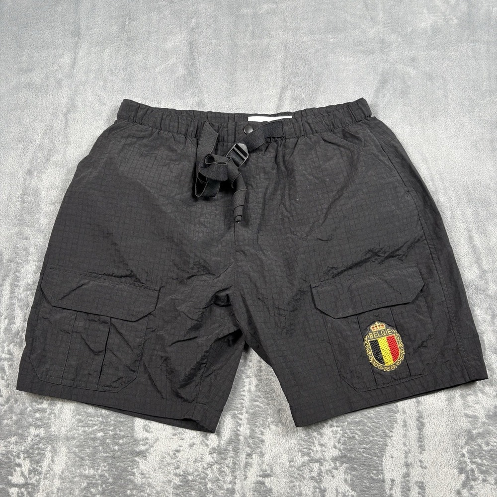 Vintage Marlboro Unlimited Black Nylon Cargo Shorts Mens Medium Belgian Flag*